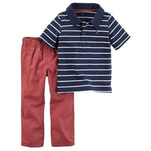 Carter’s Stripped Polo & Canvas Pants Set